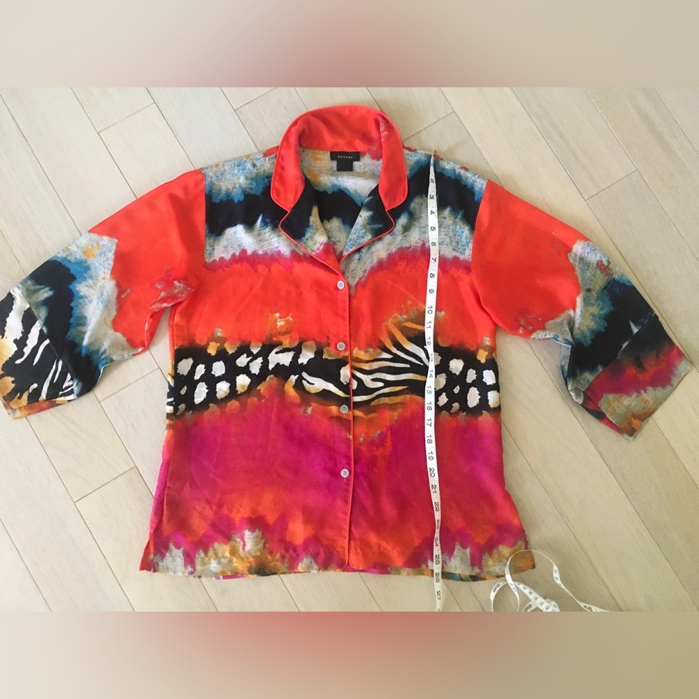 Natori Multicolor Red Pink Black Abstract Satin Pajama Top - Picture 4 of 5